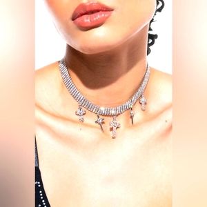 NWT Silver & Rhinestone Keep It Classy Pave Cross Choker